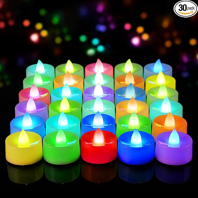Amagic 30 Pcs Multi Color Changing Tea Lights Battery Operated, 7-Color Changing LED Holiday Candles, 200+ Hours Long Lasting Fake Candle for Halloween, Pumpkin, Ofrenda, Christmas, Party, Home Decor