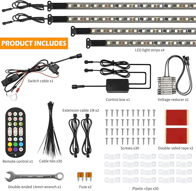 4PCS Golf Cart Underglow LED Light Strip Dream Color Neon Accent Lighting Kit APP/Remote Control Sound Active Music Sync Waterproof 12V-65V Input Compatible with EZGO Yamaha Club Car