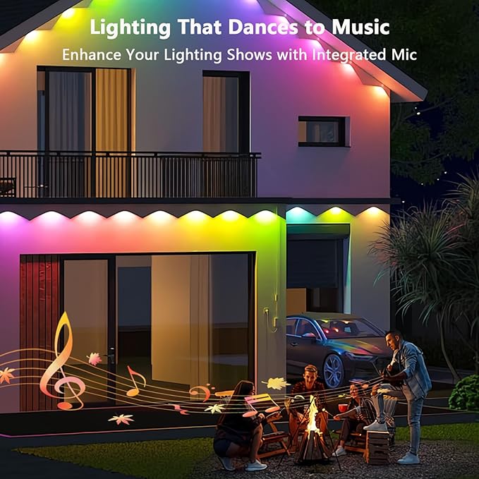 Permanent Outdoor Lights - 150FT Smart Outdoor Eaves Light with App/Remote Control,Music Synchronization, IP67 Waterproof, LED Eaves Lights for Patio/Eave/Party Decorations (150FT)