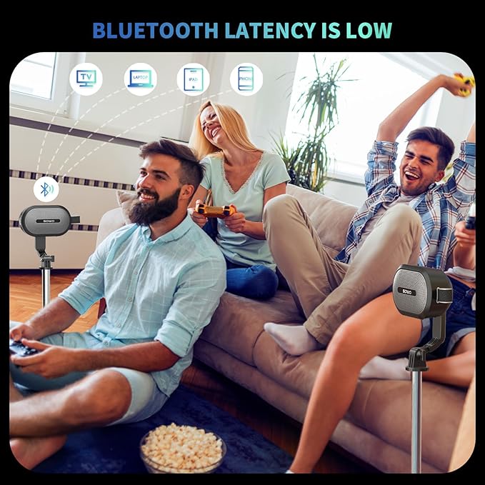 SOWO Wireless Dual Bluetooth Speakers Set, Adjustable Stands 2Pcs, High-Fidelity Stereo Sound, Smart Pairing Sync, Surround Sound with Portable Lightweight Case for Home, Travel, Party, Birthday