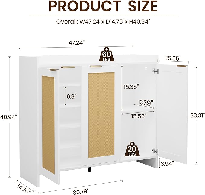 Shoe Cabinet, 41" Tall Rattan Shoe Storage Organizer Cabinet, Adjustable Shelves, 6-Tier Farmhouse Boho Wooden Storage Cabinet for Entryway Hallway Closet Bedroom,White