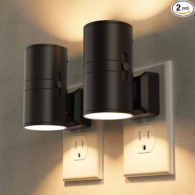 Briignite Night Lights Plug into Wall, Modern LED Night Light Plug in, Dusk to Dawn Sensor, Soft White 3000K, 0-100LM Adjustable Brightness, Dimmable NightLight for Hallway, Bedroom, Stairway, 2 Pack