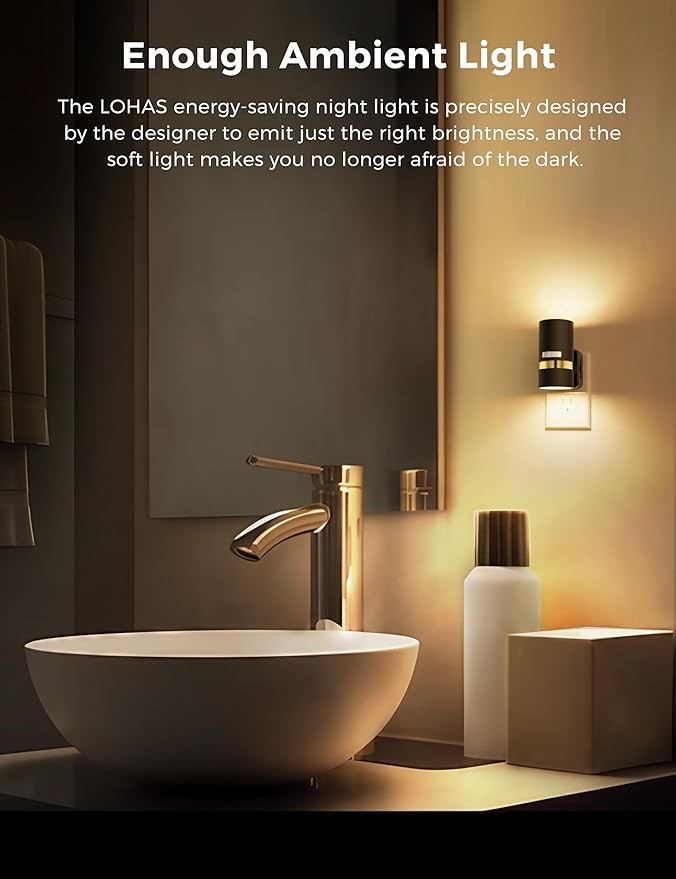 L LOHAS LED Motion Sensor Night Light Plug in, Night Lights Plug into Wall with Adjustable Brightness, 3000K Warm White, 1W Energy-Saving Nightlight for Bathroom Bedroom Kitchen Hallway, 2 Pack