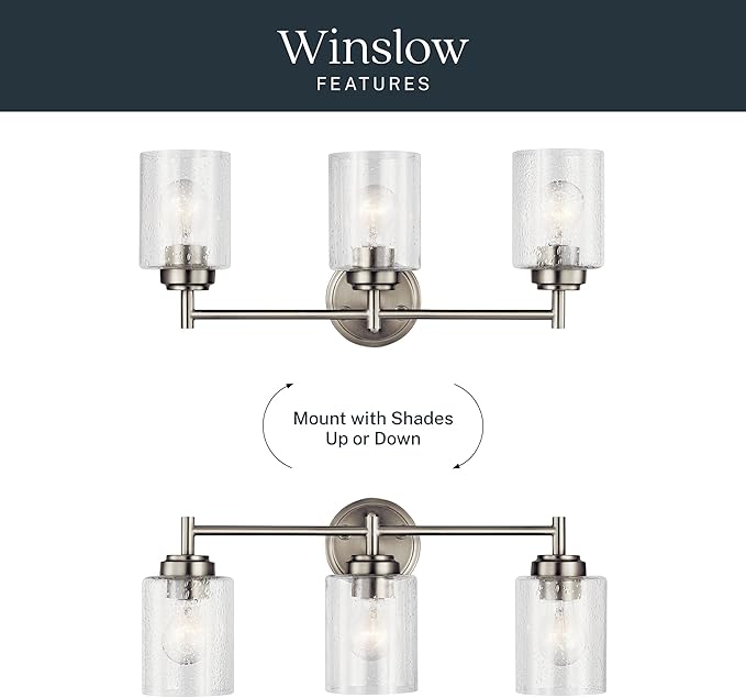Kichler Winslow 21.5" Vanity Light in Brushed Nickel, 3-Light Transitional Bathroom Light with Clear Seeded Glass. (21.5" W x 9.25" H), 45886NI