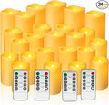 24pcs Flameless Candles with Remote Timer,Waterproof Outdoor LED Candles with Battery Operated(D 2.2” x H 4”/5”/6”),Warm Flickering Glow for Cozy & Romantic Home Décor/Wedding/Halloween/Festiv
