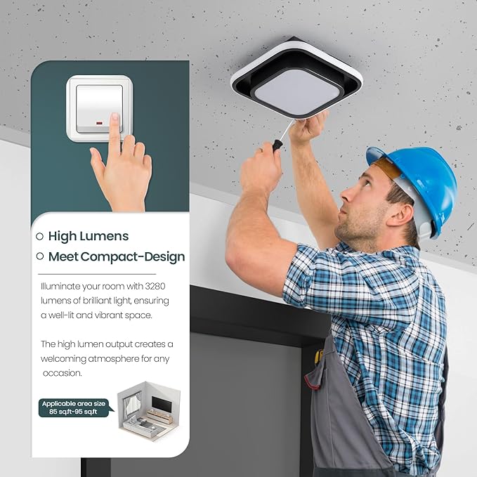 Hallway Light Square Modern Ceiling Light Fixture, 12IN Modern Ceiling Lamp 6000K LED Ceiling Light Black Ceiling Lighting for Living Room, Balcony Bedroom