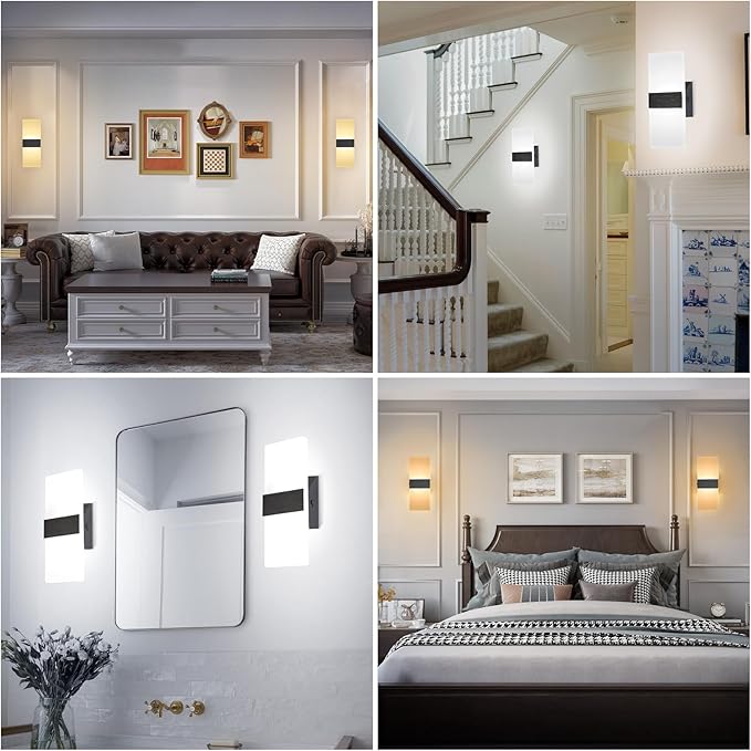 TRLIFE Dimmable LED Wall Sconces, 4 Color Temperature Modern Wall Sconce 12W Dimmable Wall Lights Set of 2 Wall Mounted Light for Bedroom Bedside Hallway Living Room Stairway(2 Pack, Black)