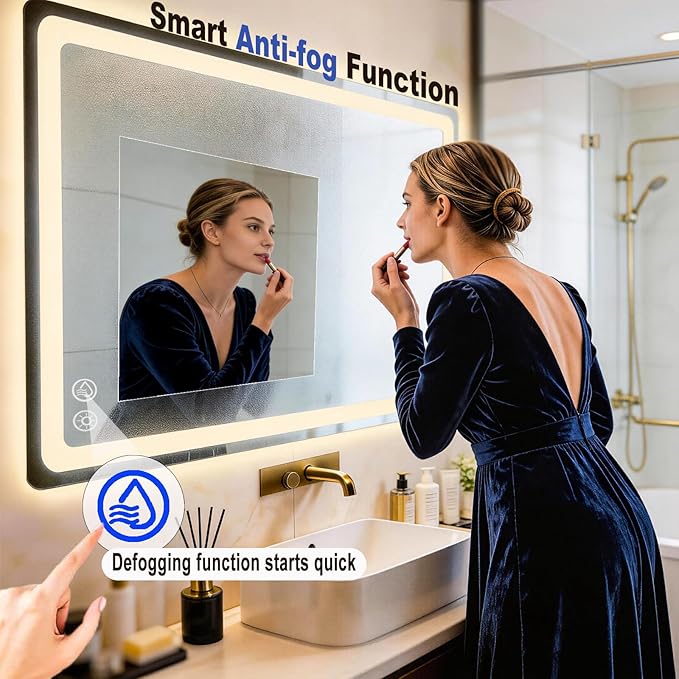 LTFUUAI 28"X36" LED Bathroom Mirror with Lights, Smart Touch 3-Color Dimming Lighted Vanity Mirror Wall Mounted, Anti-Fog Shatterproof with Front & Back Light, for Bathroom Vanity(Horizontal/Vertical)