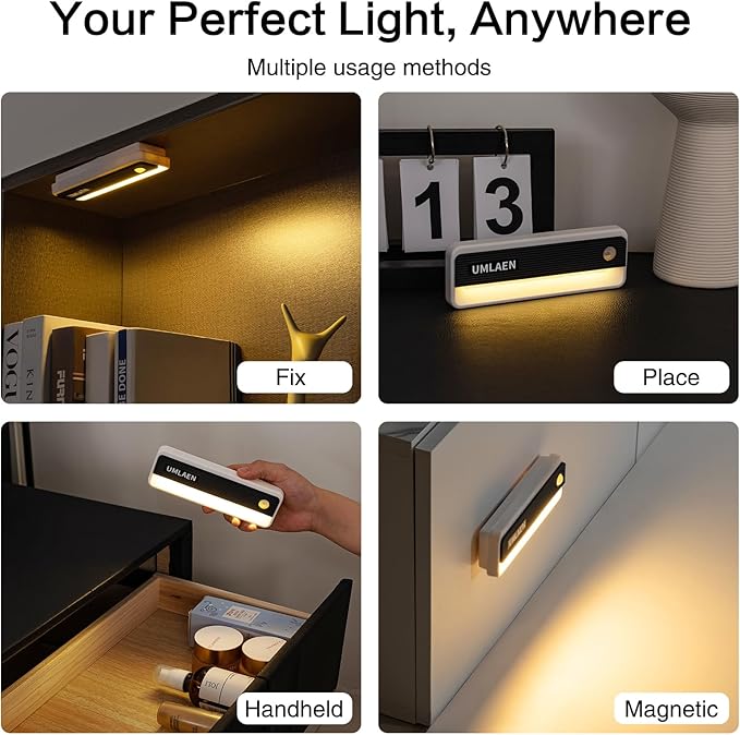 2 Pack Motion Sensor Lights Indoor, 1800mAh Rechargeable Motion Activated Night Light, 3 Colors | 2 Modes Stick On Lights for Stairway, Stair, Bedroom, Hallway, Kitchen, Cabinet, Closet