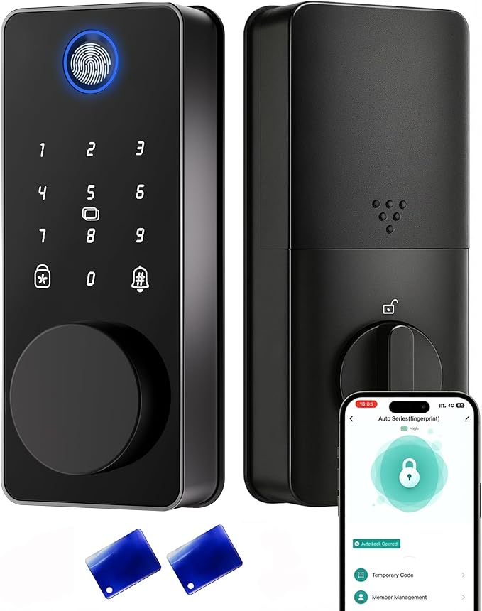 Smart Door Lock, Fingerprint Keyless Entry Door Lock Front Door App Control, Electronic Touchscreen Keypad Deadbolt, Auto Lock, IP54 Waterproof, Easy Install
