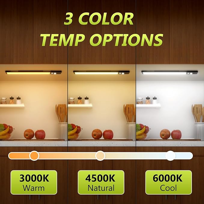 2 Pack 12" Under Cabinet Lights with Digital Display,2200mAh Rechargeable Motion Sensor Light Indoor,3 Color Temperatures, Magnetic Dimmable Closet Lights, Under Counter Light for Kitchen