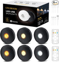 Rechargeable Puck Lights,LED Under Cabinet Lighting,2000mAh Battery Operated Tap Stick on Lights,Touch&Remote Controls Dimmable Wireless Closet Light for Kitchen (Black-3color, 6)