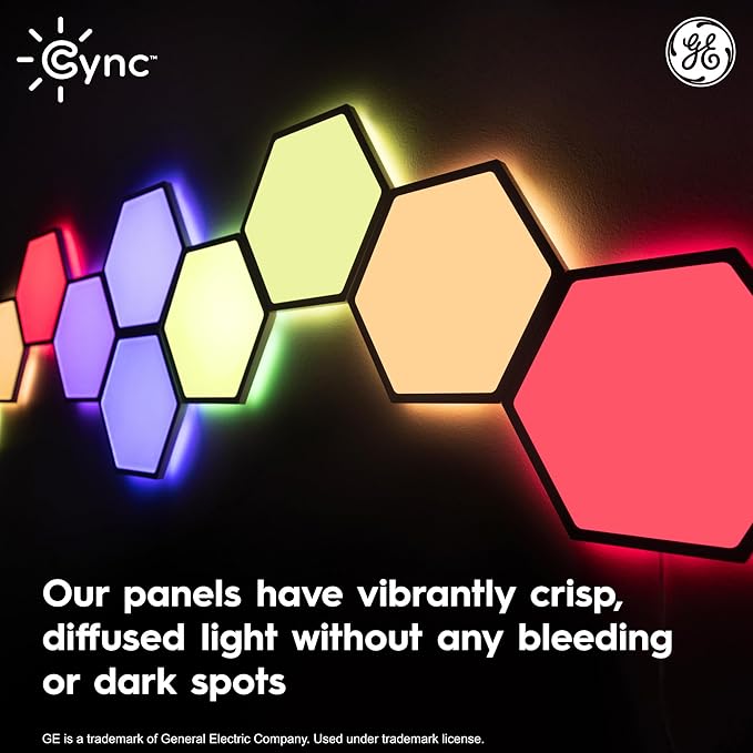 Cync GE Dynamic Effects Indoor Hexagon WiFi Smart LED Color Changing Lights, Wall Light Panels for Room Décor, Gaming Setup, Music Sync LED Wall Art, Works with Alexa and Google, 10 Panels