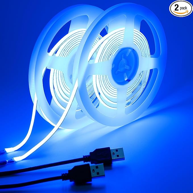 GOMING 5V 5mm Width COB USB LED Strip Light Blue USB Powered 13.12ft/4M(2pcs x 6.6ft/2M) High Density 400LEDs/M Flexible IP20 Not Waterproof LED Tape Lights for DIY Decoration Lighting
