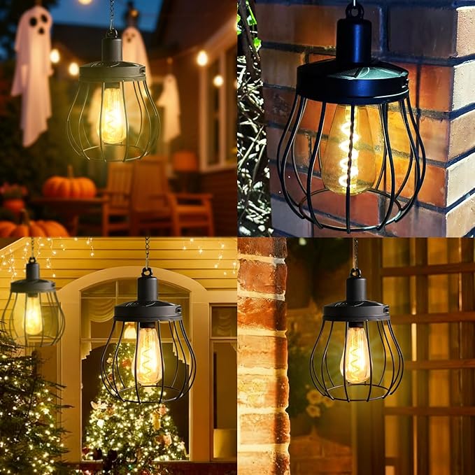 Solar Lantern Outdoor Hanging Lights Upgraded Edison Bulb Design Waterproof LED Lighting Metal Solar Powered Lanterns for Women Mom Grandma for Yard Garden Decor Gifts