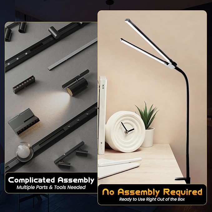 LED Desk Lamp for Office Dorm Home - Eye Caring Desk Light Extra-Wide Lighting Coverage Gooseneck Dimmable Table lamp, No Assembly Required
