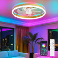 RGB Ceiling Fans with Lights, 20" Fandelier Low Profile Ceiling Fan with Light, Modern Flush Mount Ceiling Fan Light with Remote/APP Control, Bedroom Chandelier Fan Fixture for Indoor(Gold)