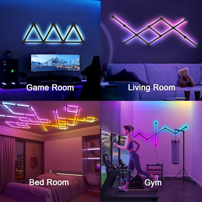 RGBIC Smart WiFi Glide Wall Light, Compatible with Alexa and Google Assistant, 16M+ Colors, Music Sync, Gaming Room Decor Lights(9 Black Lines Light)