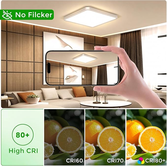 15.7Inch 32W Square LED Ceiling Light Fixtures Flush Mount, 2800K Warm White LED Ceiling Lamp, Surface Mount Modern Ceiling Lights, White Slim Flat Panel Lighting for Bedroom, Kitchen, Bathroom