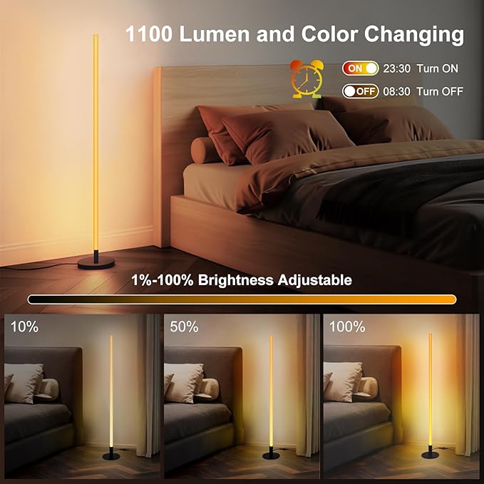 Corner Floor Lamp with Transformable Design - LED Corner Lamp with App and Remote Control, 16 Million Colors, Music Sync and Timer, Perfect for Game Room, Living Room