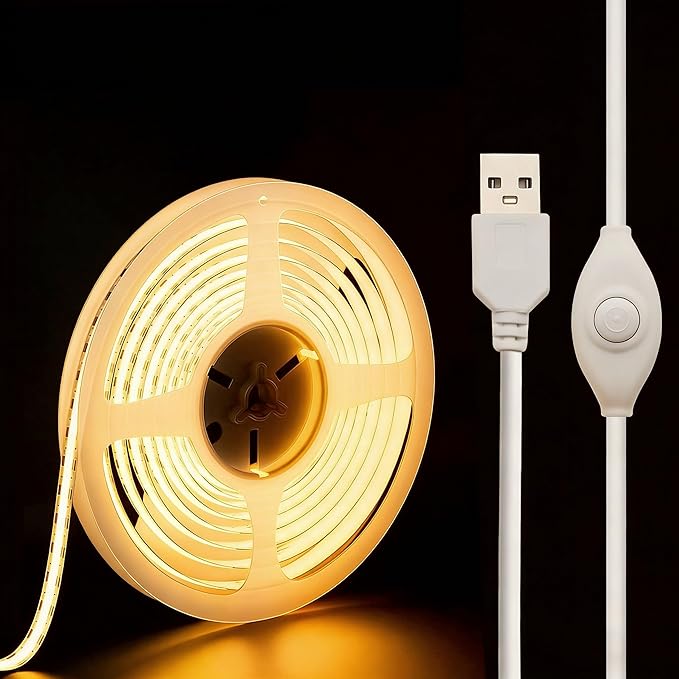 5V USB LED Strip Lights, 3.28FT COB Light Strip Warm, Short LED Strip Light, Flexible Bright 5V Led Strip for Under Cabinet, Kitchen, TV Backlight, Shelves, Displays and TV Lights