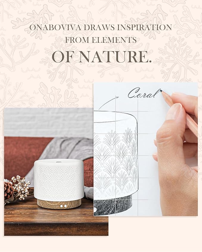 Essential Oil Diffuser -280ml Ceramic Diffuser for Large Room&Commercial Use, 2.4MHz Cool Mist Humidifier & Independent Decorative Light & Aromatherapy Diffuser, Pulse&Continuous Mist, Timer, Auto-Off