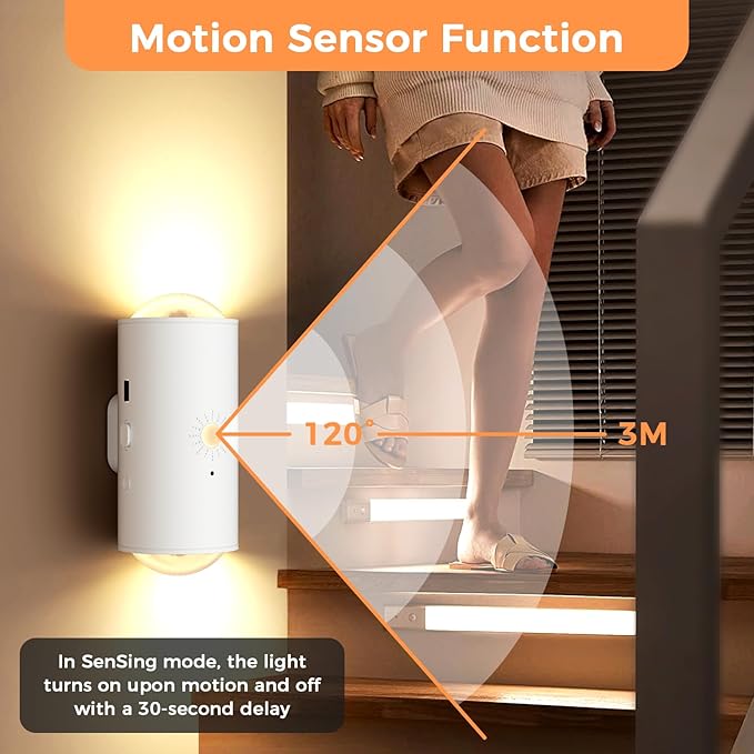 Motion Sensor Wall Light, RGB LED Wall Light with Remote Control, 16 Colors Brightness Adjustable, Wall Sconces Battery Operated Indoor, Wall Sconce for Hallway, Bedroom, Stairs, Living Room