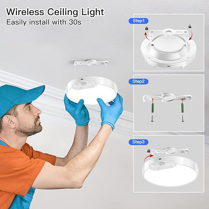 Homelist Rechargeable Motion Sensor Ceiling Light with Remote - Wireless Battery-Operated Ceiling Light for Pantry, Basement Storage, Closet, Bathroom, Laundry Room, Hallway, Stairs (3CCT)