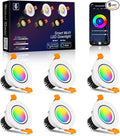 Smart WiFi 2 Inch LED Downlight, 5W RGBCW Recessed Light 2700K-6000K, Dimmable COB Color Changing, Compatible with Alexa/Google, LED Driver Included, 6 Pack