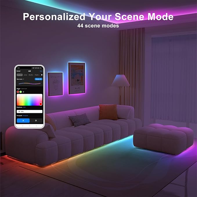 16.4ft RGBWW+IC WiFi Smart Flowing Led Strip Light, RGB Chasing Effect+Tunable White 3000K-6500K Led Lights Compatible with Alexa and Google, Color Changing, Music Sync for Bedroom