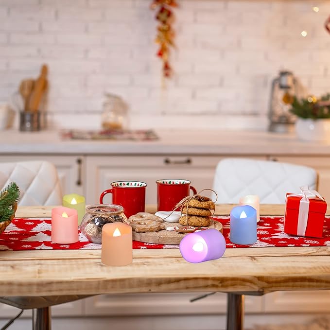 Rechargeable Flameless Tea Lights Candles with Timer & Remote, 12pcs RGB Color Changing Electric Fake Candle with 2 USB Charging Cables, Realistic Flickering LED Christmas Decoration Candles for Home