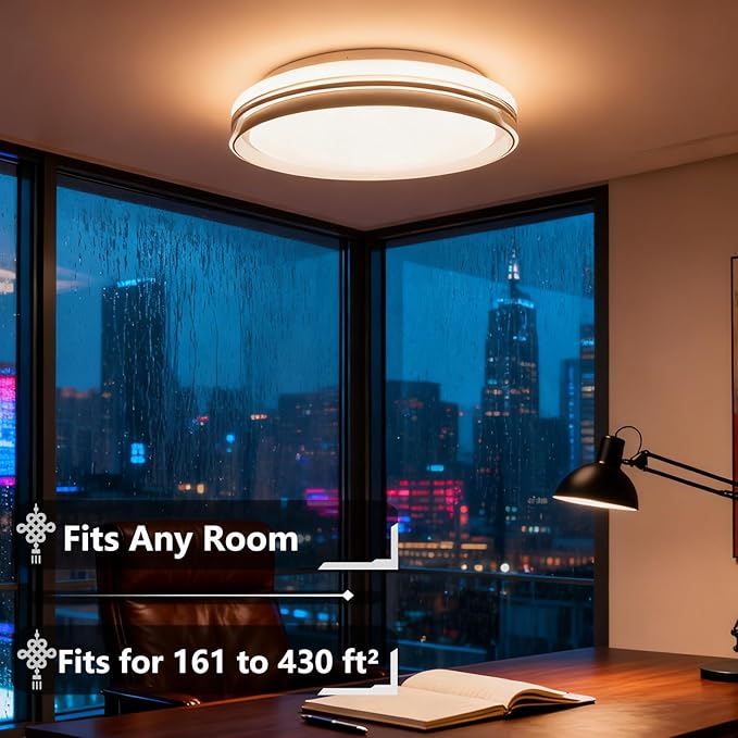 OOWOLF Flush Mount LED Ceiling Light Fixture, 2700K-6500K Super Bright 40W 4000LM 15.75 Inch Dimmable Warm/White Light Kitchen Light Modern Ceiling Lamp for Bedroom Bathroom, Chandeliers with Remote