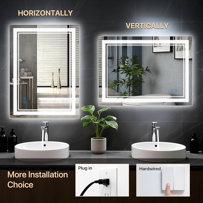 60x36 Inch LED Bathroom Mirror, Anti-Fog Dimmable Vanity Mirror with Lights, 3 Color Memory Function, UL Listed Backlit Mirror for Over Sink