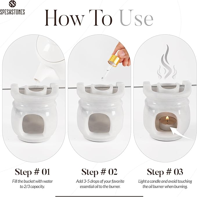 Marble Oil Burner 4.5 Inches White Handmade Candle Warmer & Aromatherapy Diffuser for Home Decor, Bathroom & Room Decor, Ideal Oil Warmer, Aroma Diffuser & Essential Oils