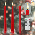 Red Flameless Taper Candles 9.6" Christmas LED Candles Real Wax with Remote Timer, Battery Operated LED Candles Set with 3D Flickering Flame, Classic Flickering Candlesticks for Home, Party, 3 Pack