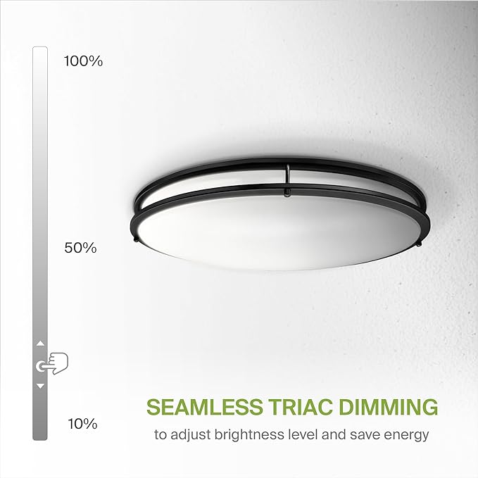 ASD LED 24" Oval Flush Mount Lighting, Close to Ceiling Light Fixture | 5CCT, Dimmable, ETL Listed | 38W 3289LM 2700-5000K 120V | Low Profile Double Ring Lamp | Black, 2 Pack