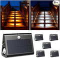 6 Pack Motion Sensor Solar Step Lights, IP67 Waterproof Outdoor Stair Light, 3 Color Temp & Double-Sided Lighting,Outside Decor Light for Deck,Porch,Railing,Fence,Walkway, Yard,Wall,Patio