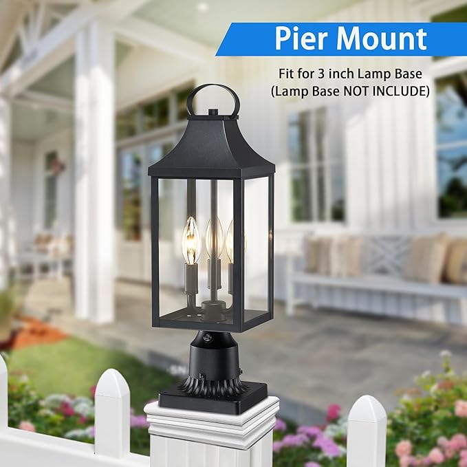 18.62'' Dusk to Dawn Post Light Outdoor, Large 3-Light Lamp Post Light Fixture, Modern Pillar Outside Lighting Waterproof Post Lantern Lamp Outdoor Post Light Fixtures Pole Lights for Porch, 1 Pack