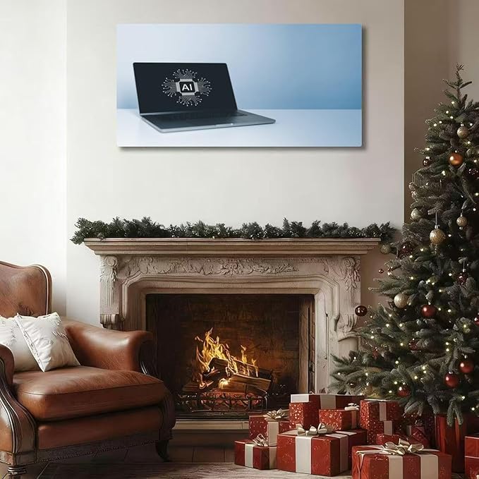 Wibinuki Wall Art Wall Decor Wall Paintings Computer laptop AI or Artificial Intelligence on screen. Using for Living Room Bedroom Bathroom Home Decor Can Be Hung Directly 20"x 40"