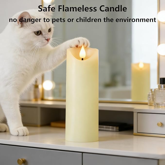 Rechargeable Flameless Candles, 2" x 5", ste of 2, Battery Operated Led Candles, Real Wax Candle with Remote and Timer, Ivory 3D Wick Pillar Candle for Home Fireplace, Wedding Decoration