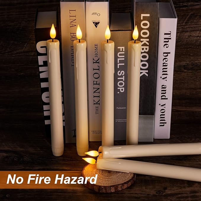 Homemory 3 Pcs Flameless Taper Candles with Remote Timer Dimmer, 9.6" Ivory LED Candlesticks Battery Operated, Plastic Flickering Flameless Candles for Fireplace Wedding Seasonal Indoor Decorations