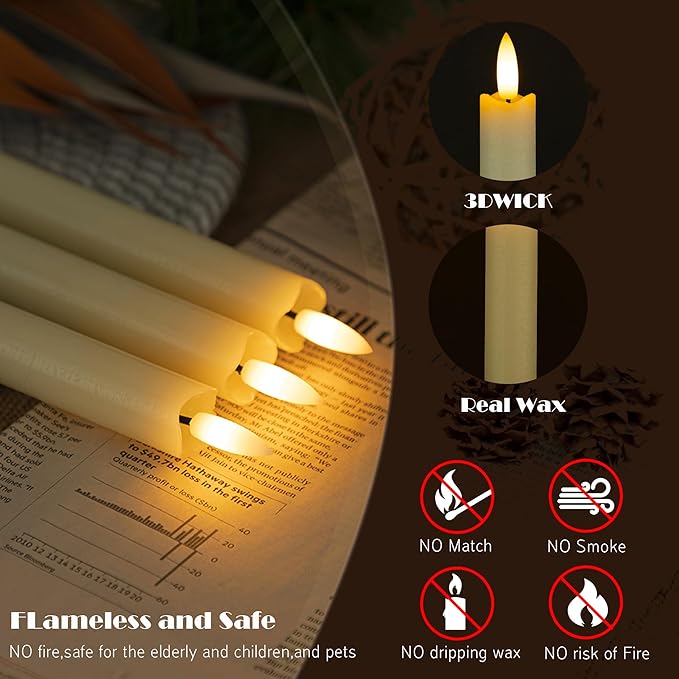 Flameless Candles with Remote, 9.6" Ivory LED Real Wax Battery Operated Candles, Warm White Electric Fake Candles for Christmas Party Wedding Decoration (2 Pack)