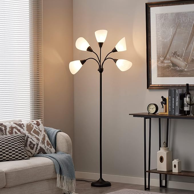 HonoDing Medusa Floor Lamps Standing Lamps 5 Heads Adjustable Reading Light Large Shade Use E26 A19 Bulb Floor Lamps for Living Room Bedroom (Black)