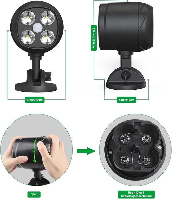 Motion Sensor Outdoor Lights, Battery Operated Outdoor Light, 600LM Motion Detector Lights for Outside, 6000K LED Security Light Battery Powered Spotlight for House Wall, Black(2 Pack)