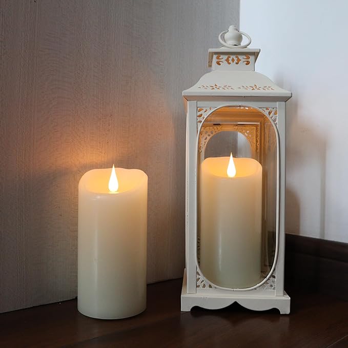Flameless Candles Flickering 3D Moving Flame, Last 1000+ Hours Battery Operated Candles with Timer, Ivory Real Wax Electric LED Pillar Candles for Home Wedding Decoration | 3" x 6"