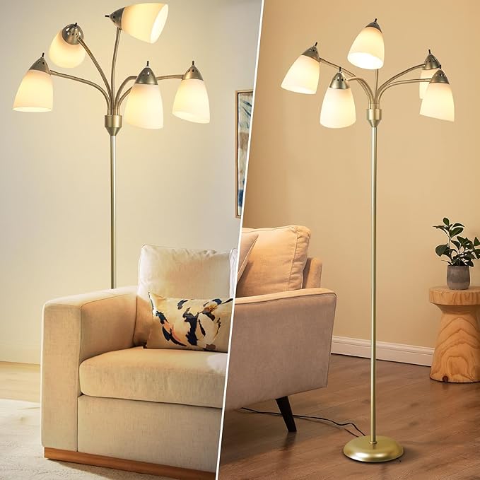 DINGLILIGHTING Floor Lamp Modern for Living: Flexible Gooseneck Floor Lamps Standing for Bedroom Home Office - Tall Floor Lights Gold 5-Light