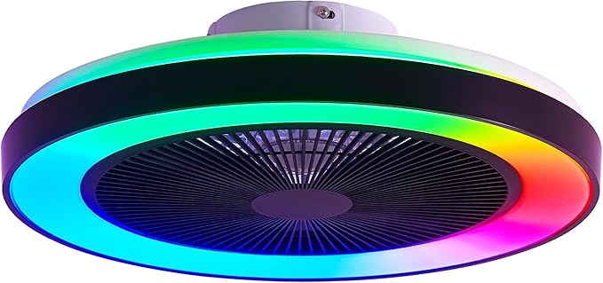 Smart Ceiling Fans with RGB Lights Remote - 20'' Flush Mount Low Profile Modern Ceiling Fans for Bedroom - Stepless Color Temperature and 6 Speeds - White