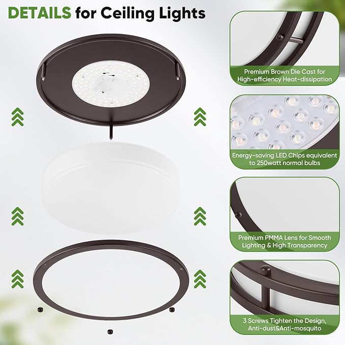 1-Pack 36W LED Ceiling Light, 13inch Oil Rubbed Bronze Flush Mount Light Fixture 3600LM 2700K/3000K/4000K/5000K/6500K Adjustable Ceiling Light, Modern Dimmable Lighting for Kitchen Hallway Bathroom