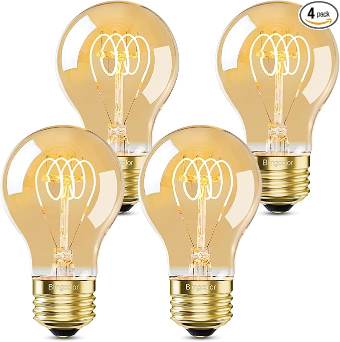 A19 Vintage LED Edison Light Bulbs 40 Watt, 4-Pack Dimmable A19 4W LED 2500K Warm White Light Bulbs, E26 Base, 4W Equal 40 Watt Incandescent Bulbs, Decorative Antique Bulb, 300LM