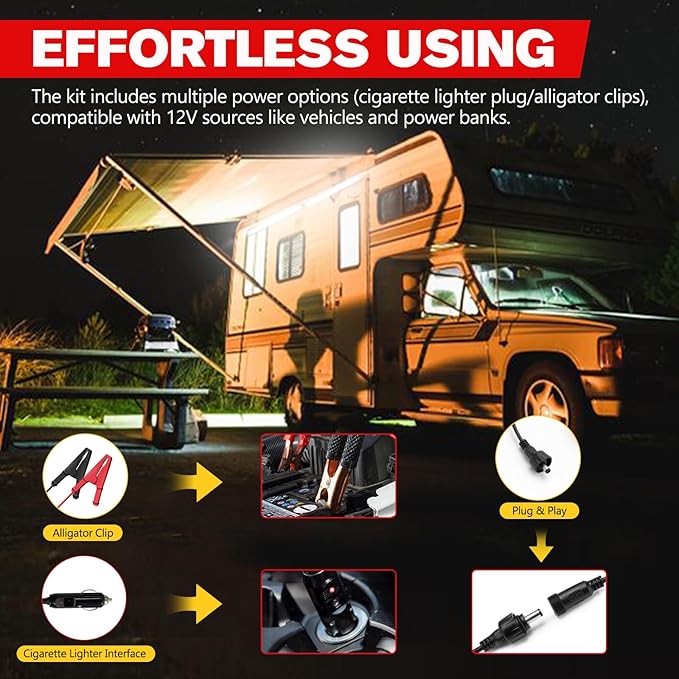 FIERYRED 2PCS 12V Dimmable LED Camping Light Bars IP67 Waterproof & Dustproof, Built-in Magnets & Velcro Mount, Aluminum Lighting Kit for Tent, RV, Awning, Roof Rack, Vehicle, White